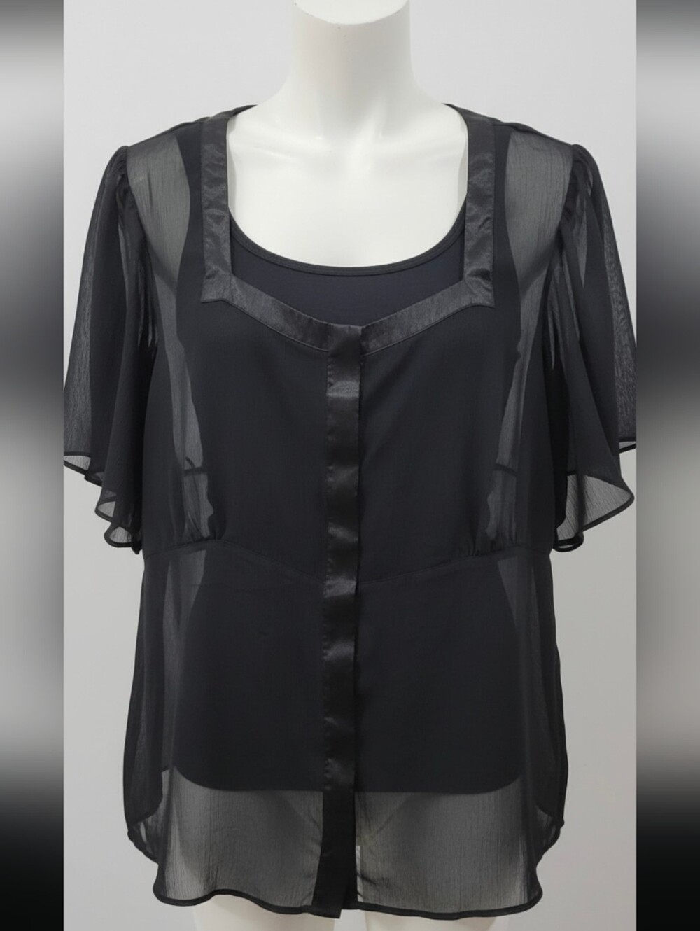 Lane Bryant Black Sheer Flutter Sleeve Blouse
